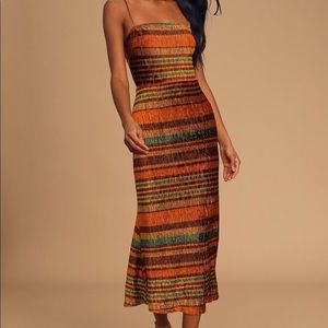 NWT/ Lulus Multi Striped Velvet Midi Dress/ Size 2